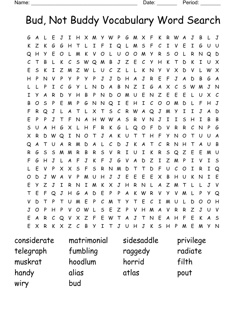 Bud, Not Buddy Vocabulary Word Search