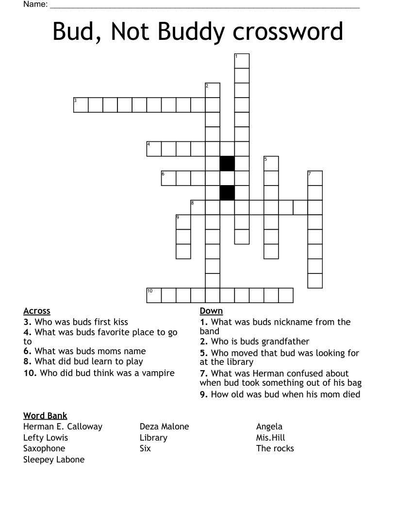 Bud, Not Buddy crossword
