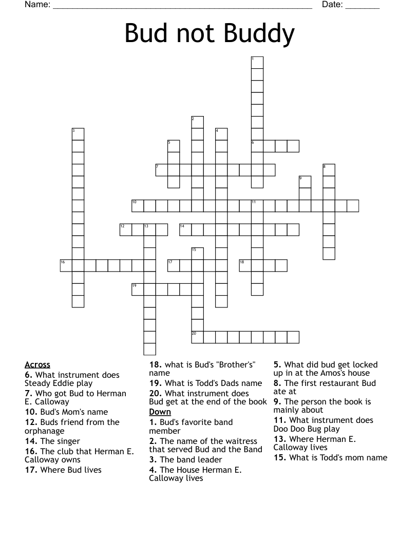 Bud not Buddy Crossword