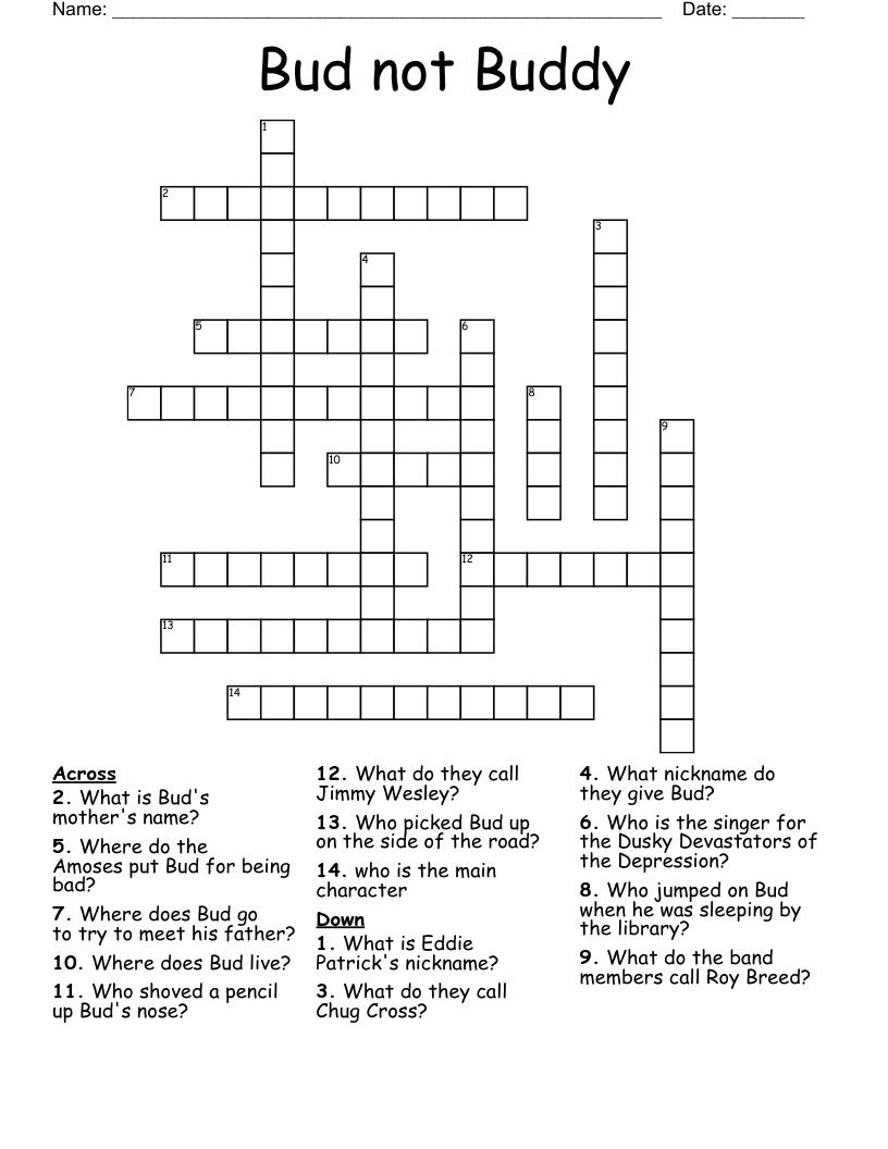 Bud not Buddy Crossword