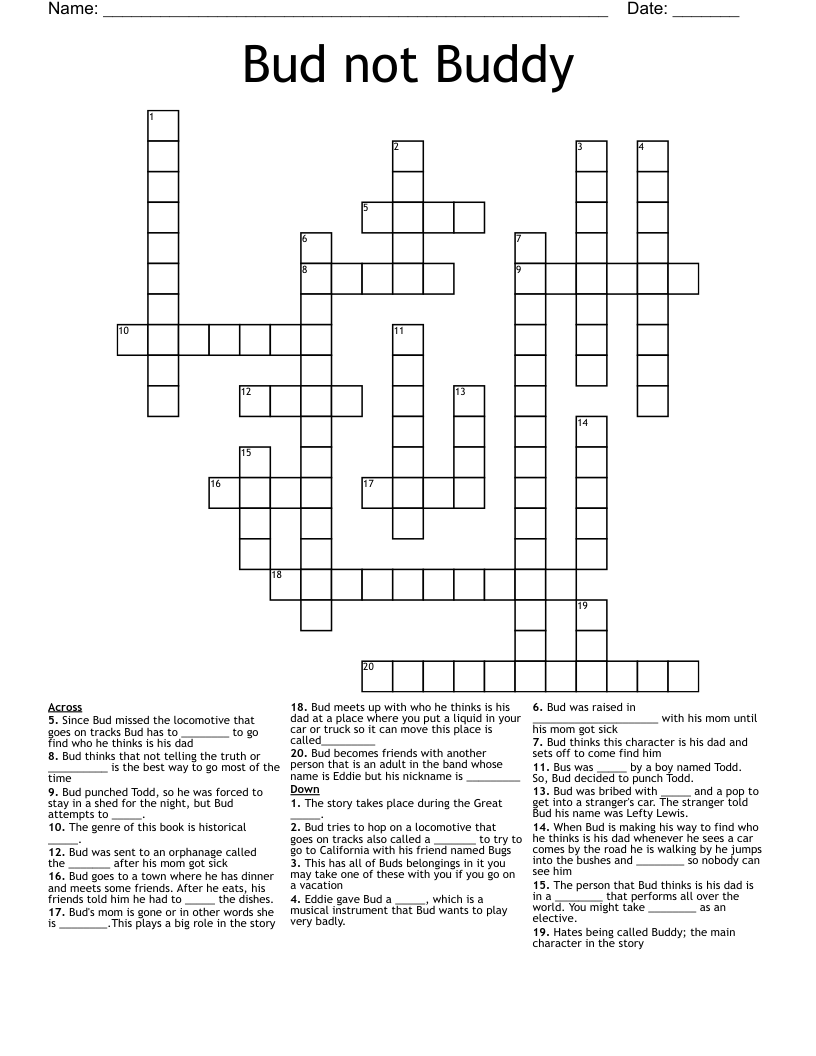 Bud not Buddy Crossword