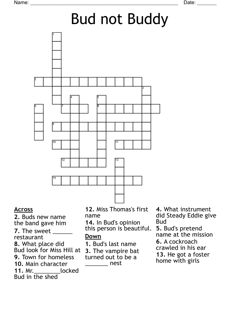 Bud not Buddy Crossword