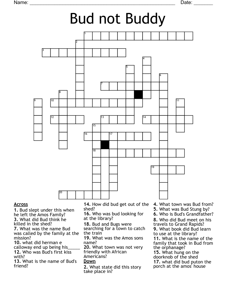 Bud not Buddy Crossword