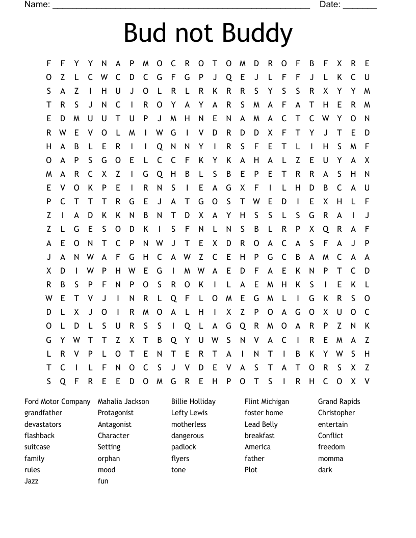 Bud not Buddy Word Search