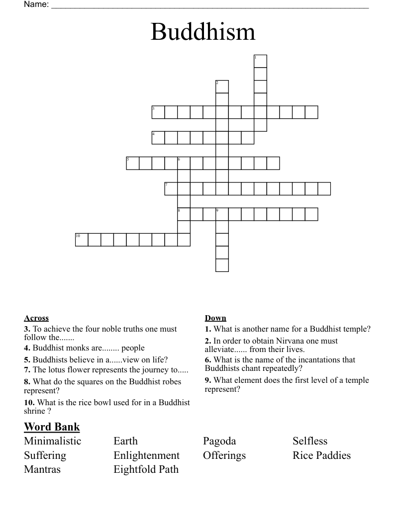 Buddhism Crossword