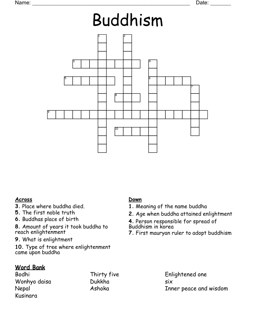 Buddhism Crossword