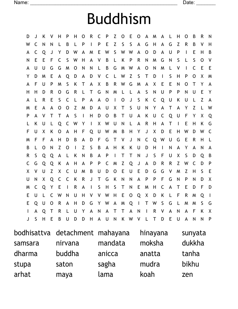 Buddhism Word Search