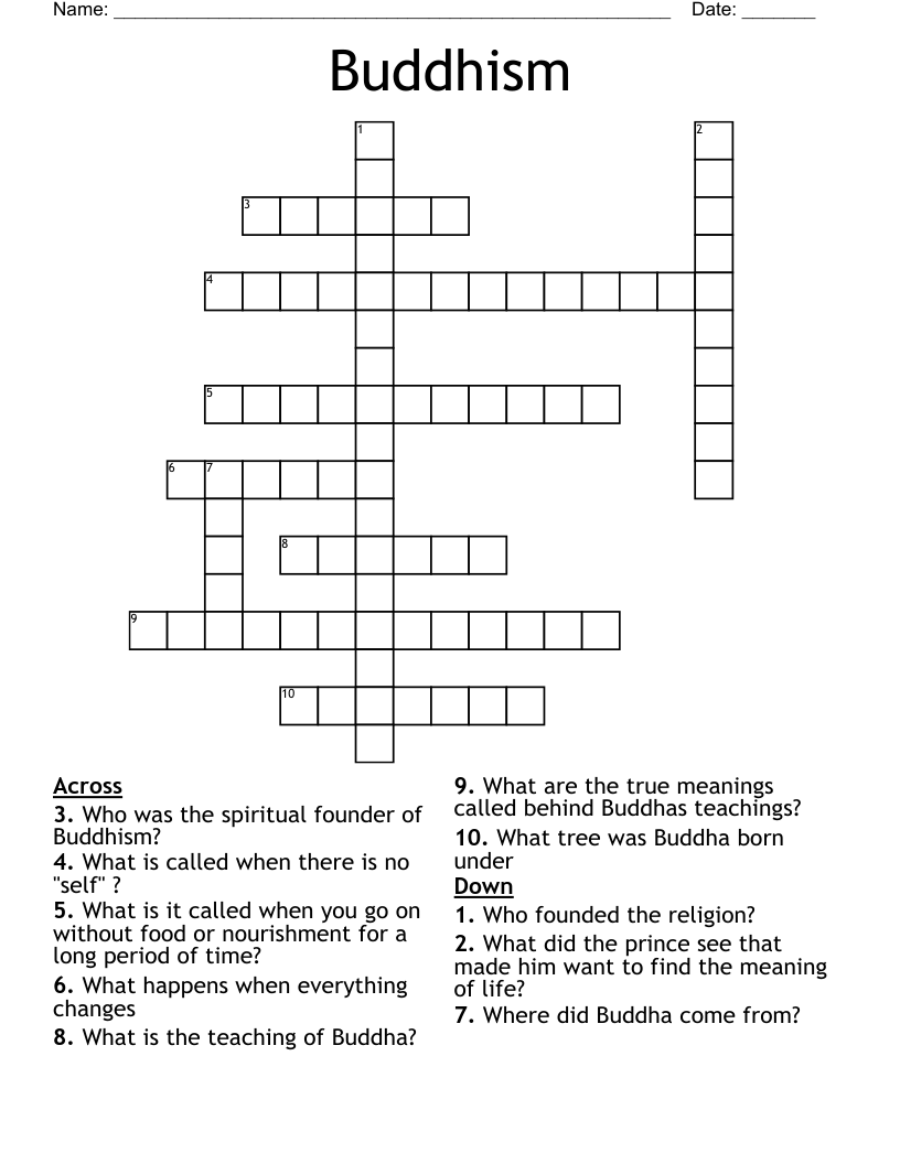 Buddhism Crossword
