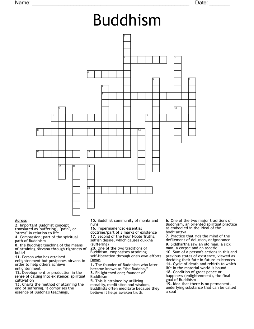 Buddhism Crossword