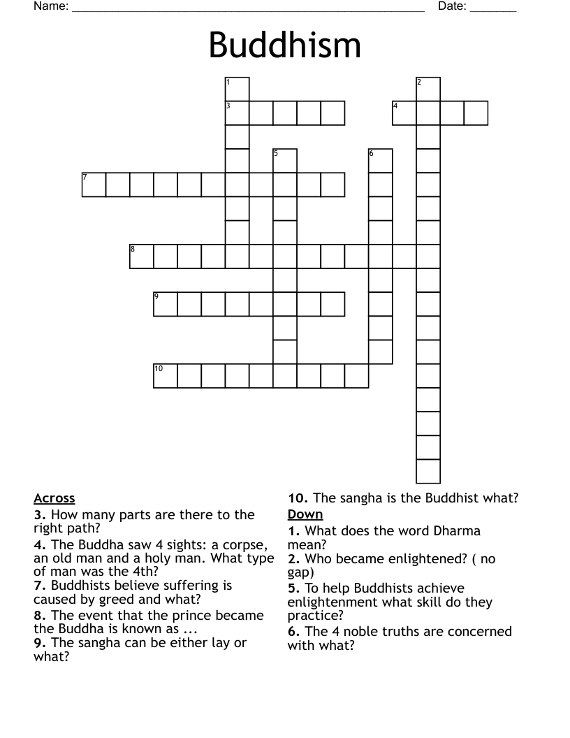 Buddhism Crossword