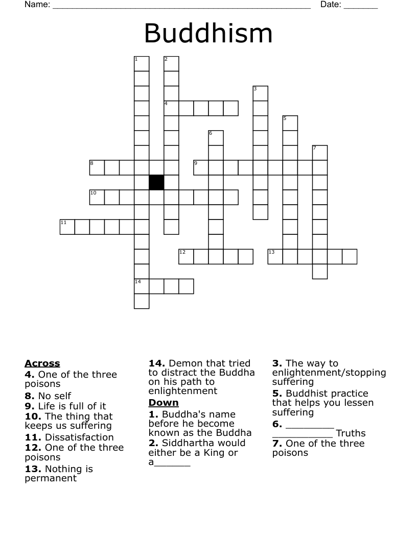 Buddhism Crossword