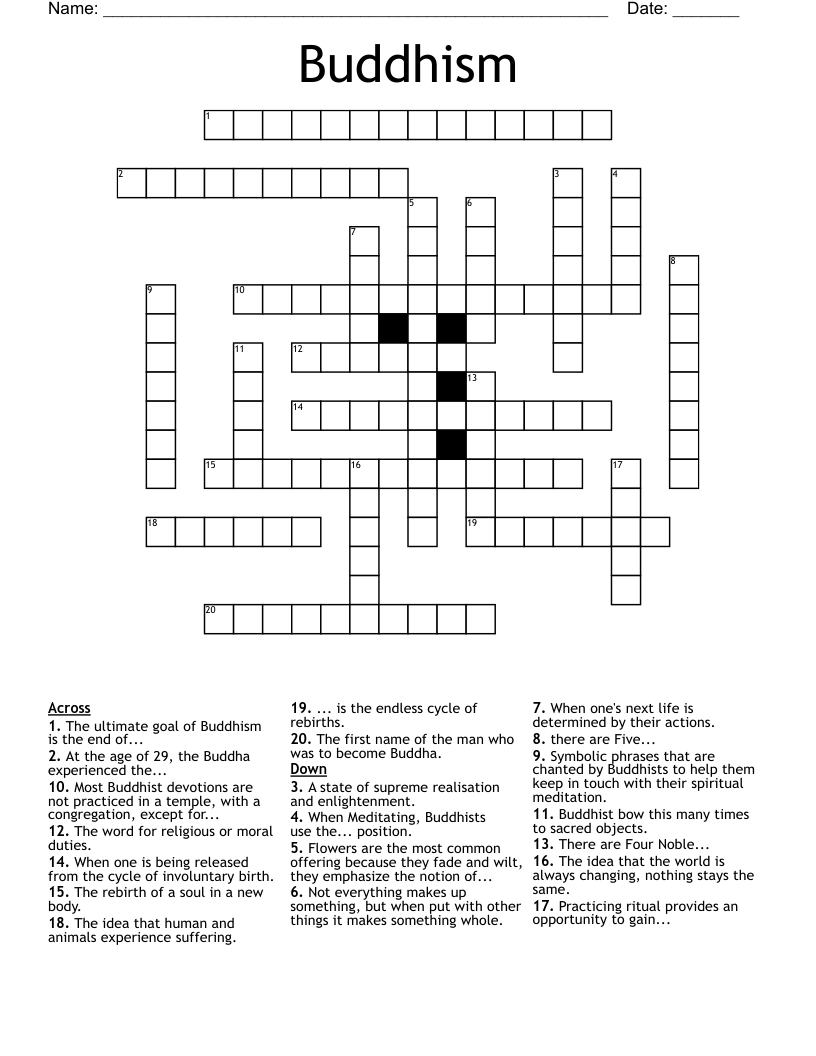 Buddhism Crossword