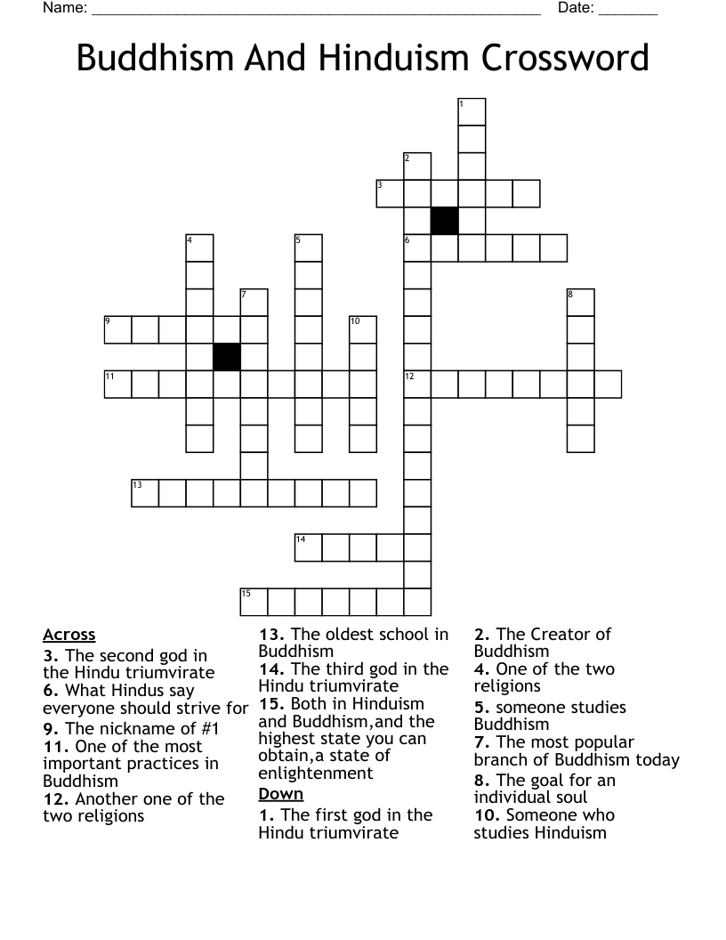 Buddhism And Hinduism Crossword