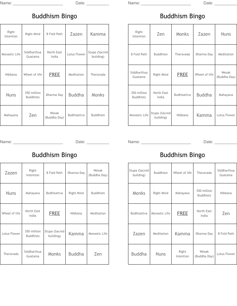 Buddhism Bingo