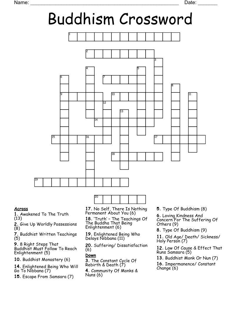 Buddhism Crossword