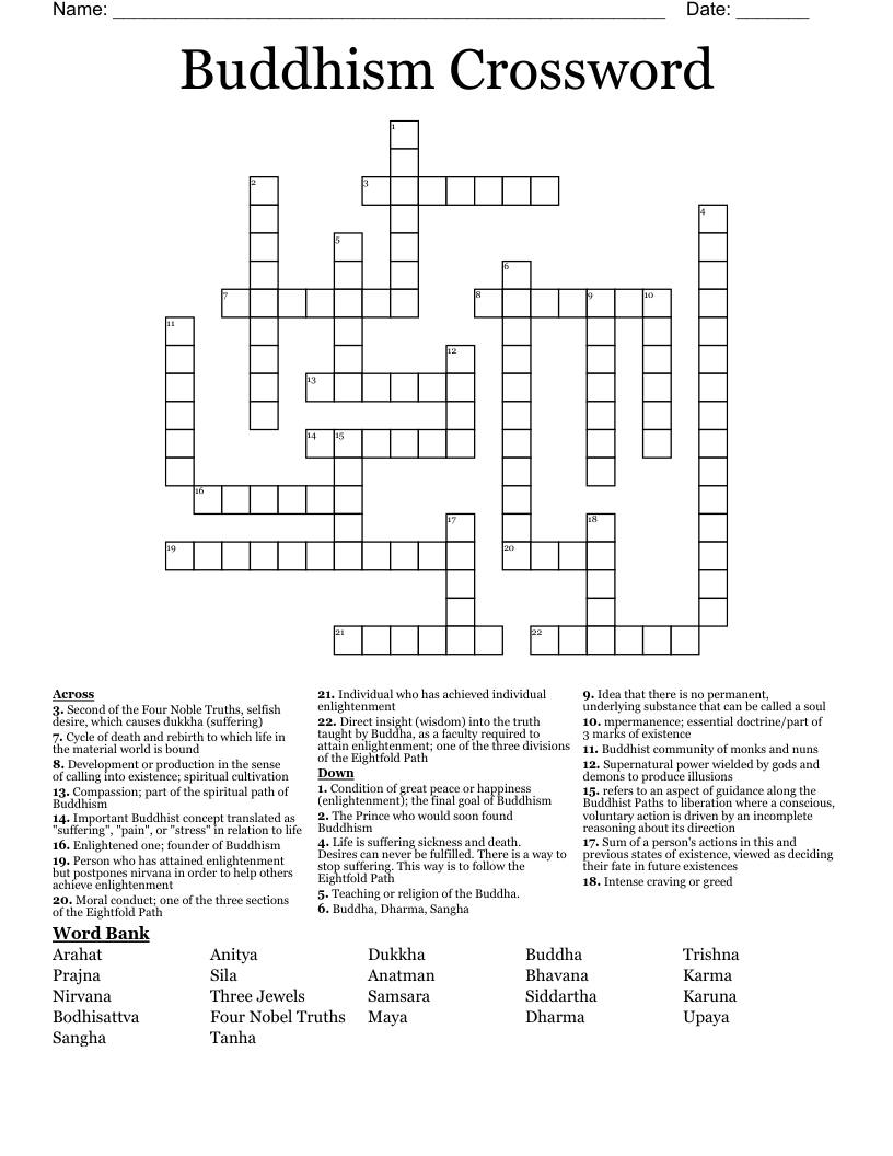 Buddhism Crossword