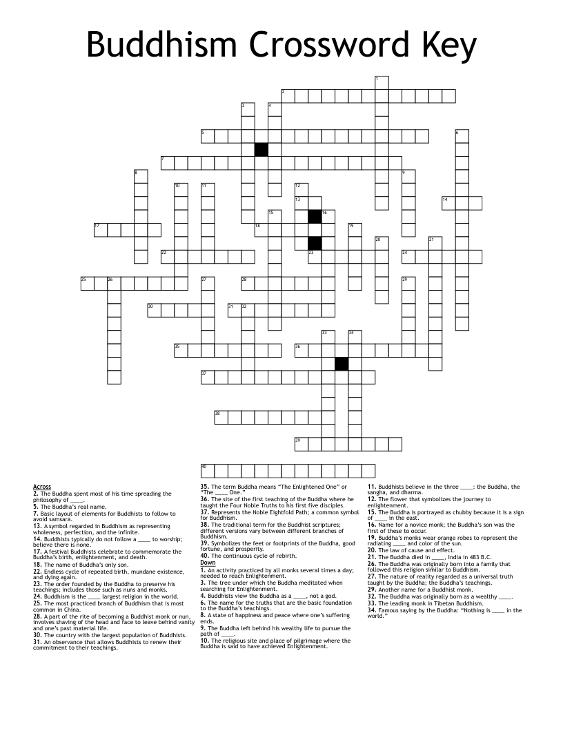 Buddhism Crossword Key