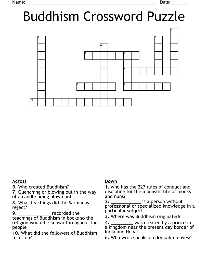 Buddhism Crossword Puzzle