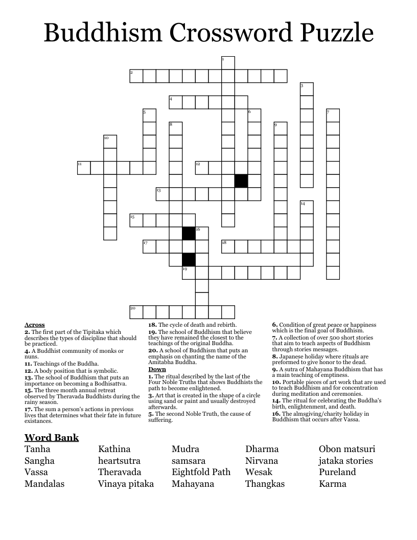 Buddhism Crossword Puzzle