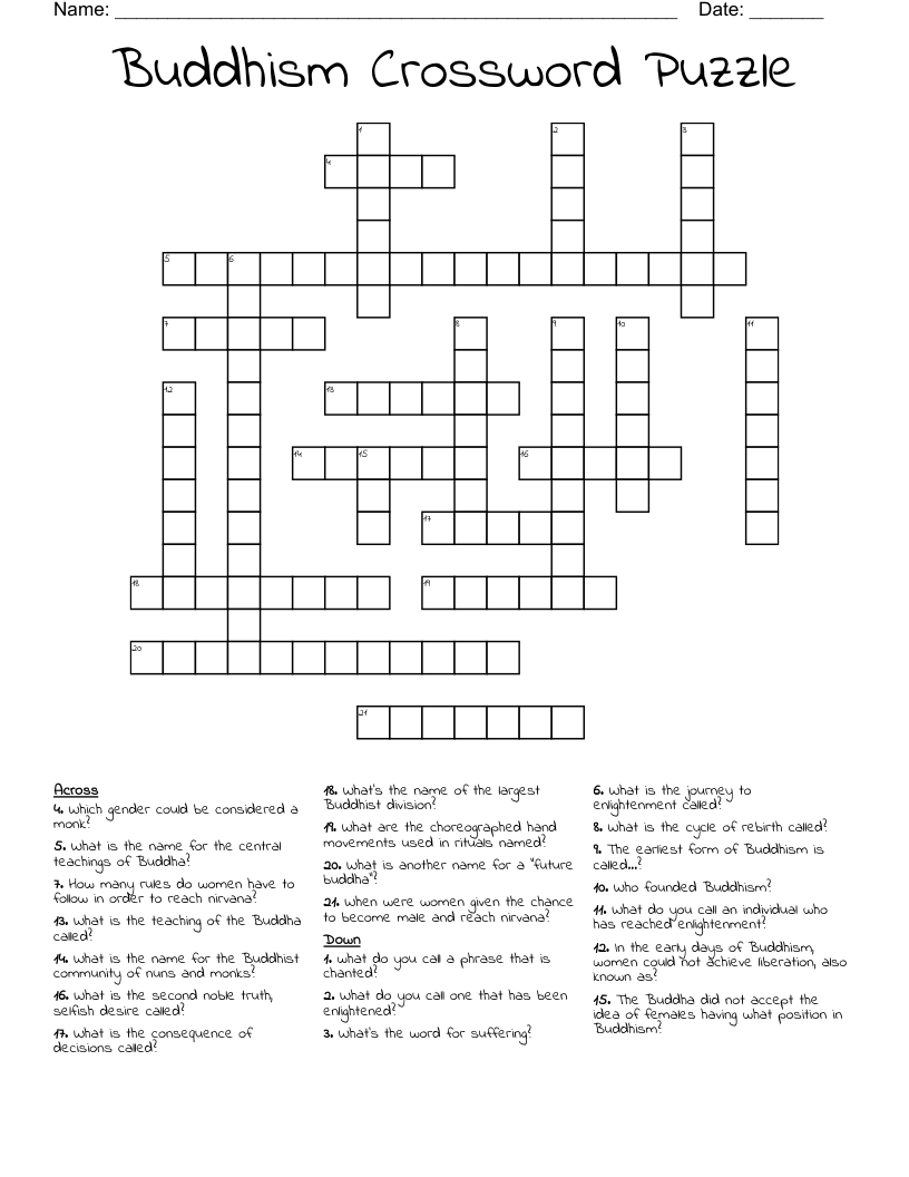 Buddhism Crossword Puzzle