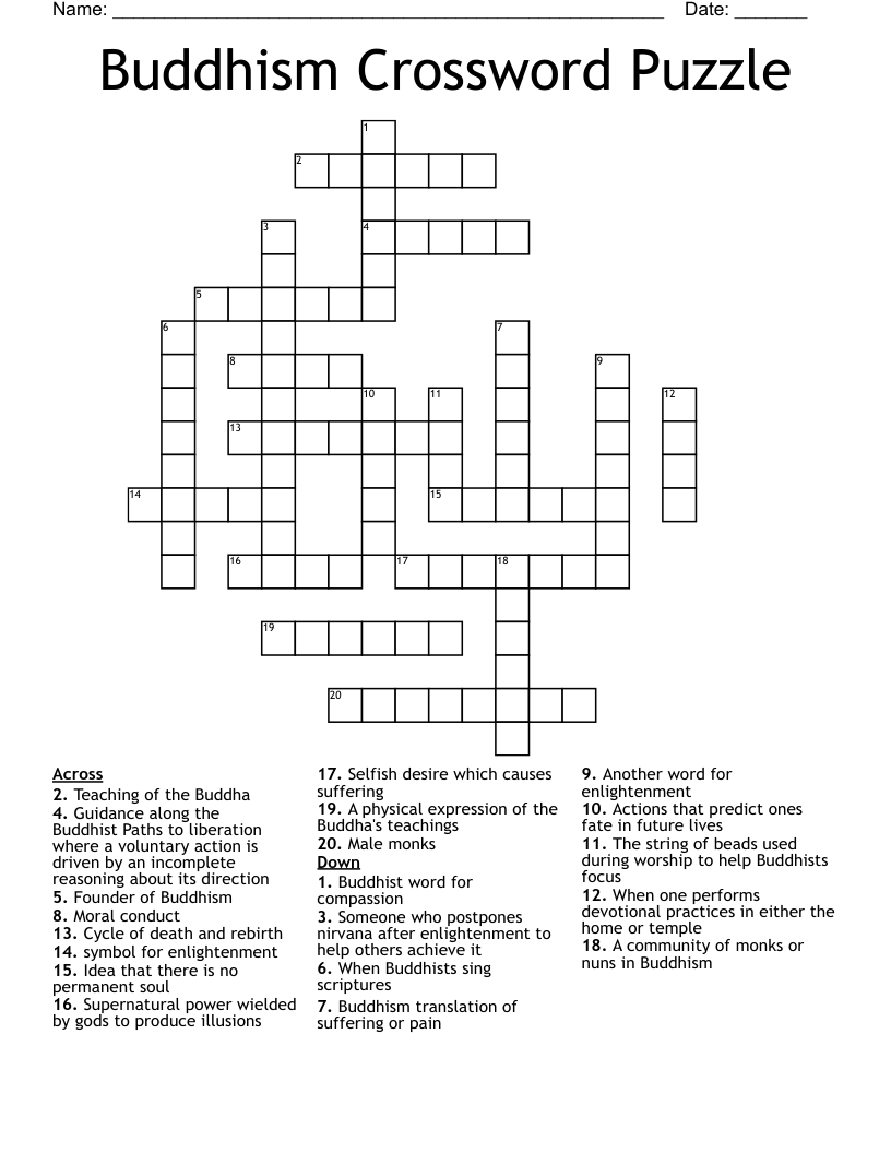 Buddhism Crossword Puzzle