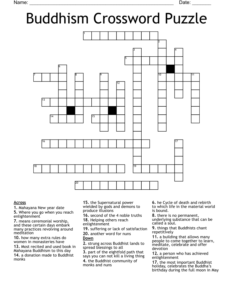 Buddhism Crossword Puzzle