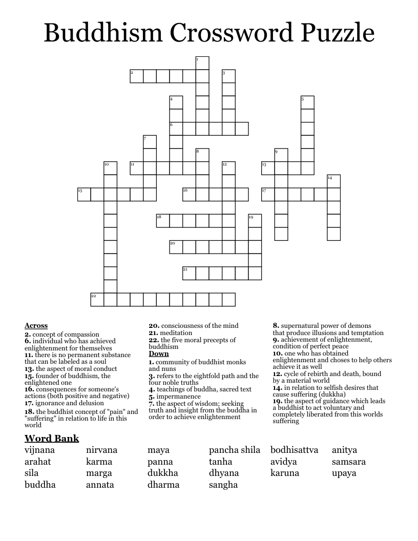 Buddhism Crossword Puzzle