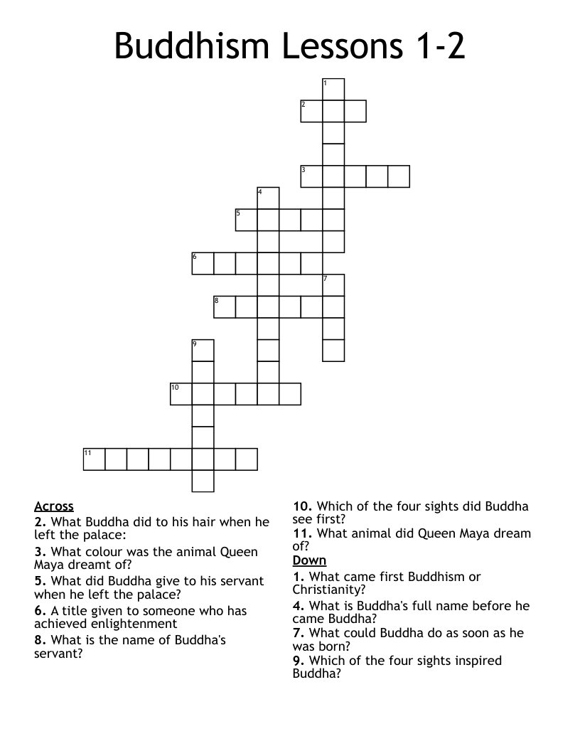 Buddhism Lessons 1-2 Crossword