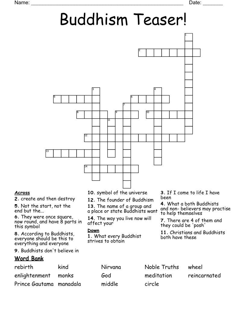 Buddhism Teaser! Crossword