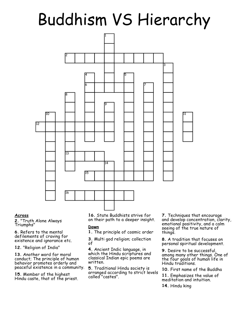 Buddhism VS Hierarchy  Crossword