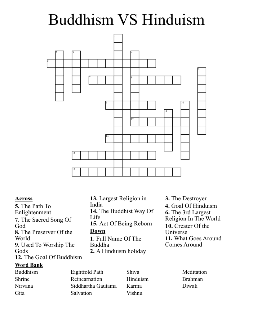 Buddhism VS Hinduism Crossword