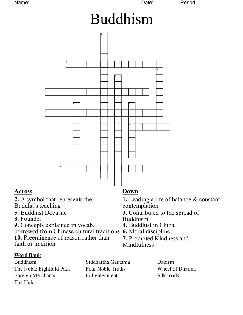 Buddhism  Crossword