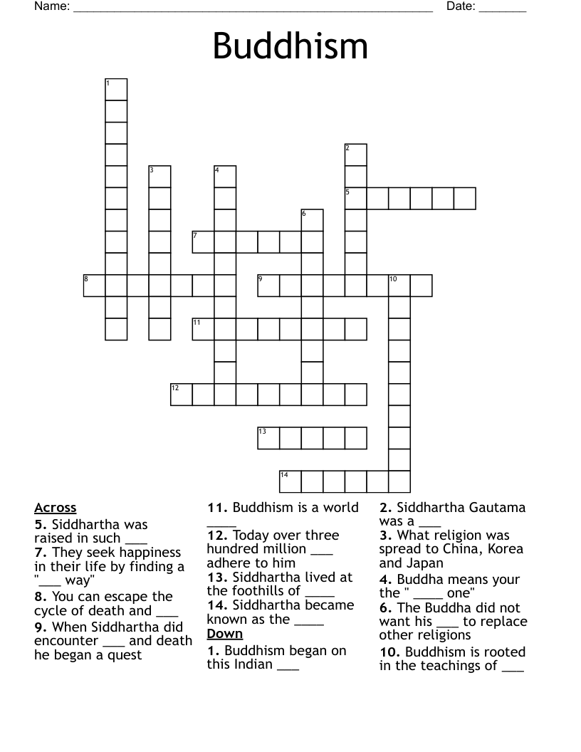 Buddhism  Crossword