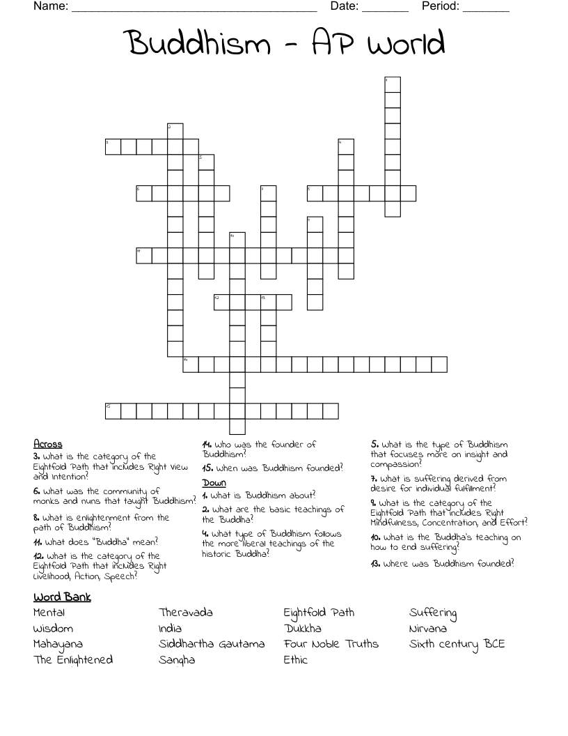 Buddhism - AP World Crossword