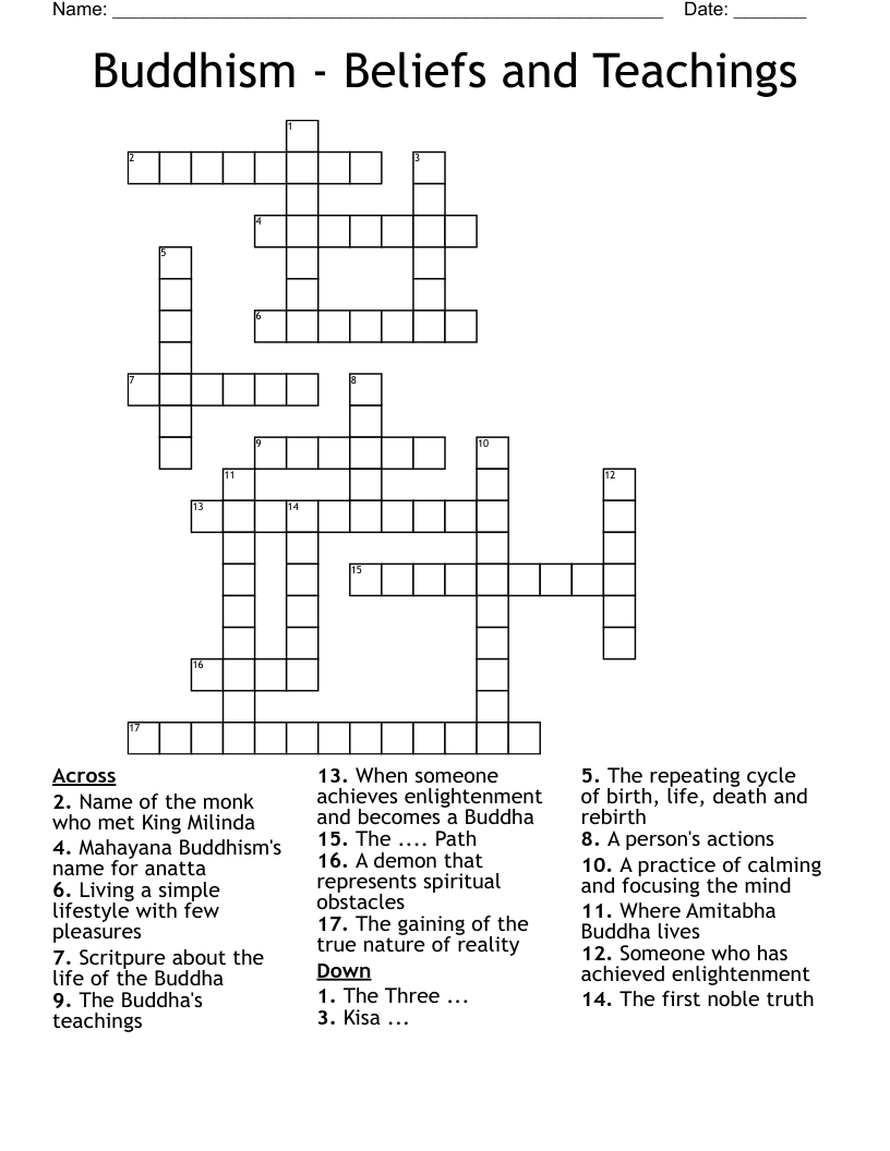 Buddhism - Beliefs and Teachings Crossword
