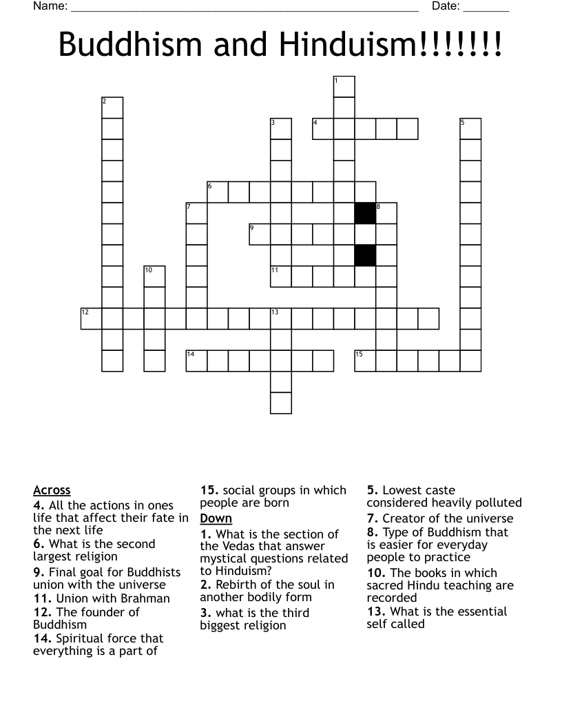 Buddhism and Hinduism!!!!!!! Crossword