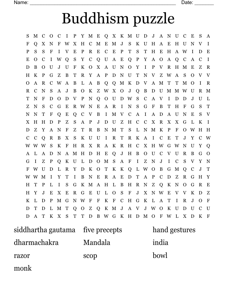 Buddhism puzzle Word Search