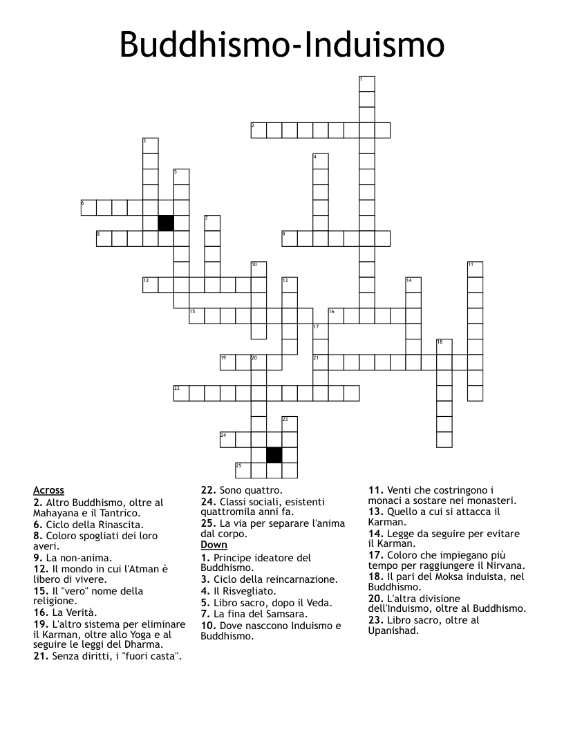 Buddhismo-Induismo Crossword