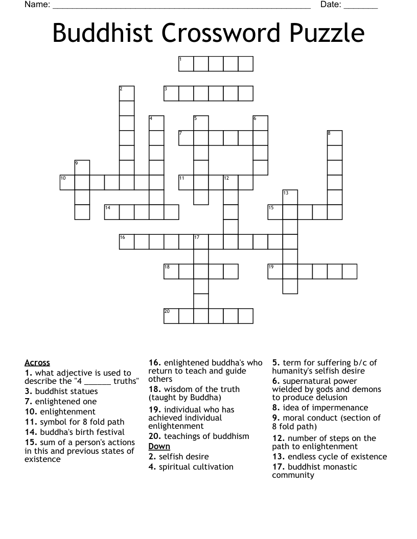 Buddhist Crossword Puzzle