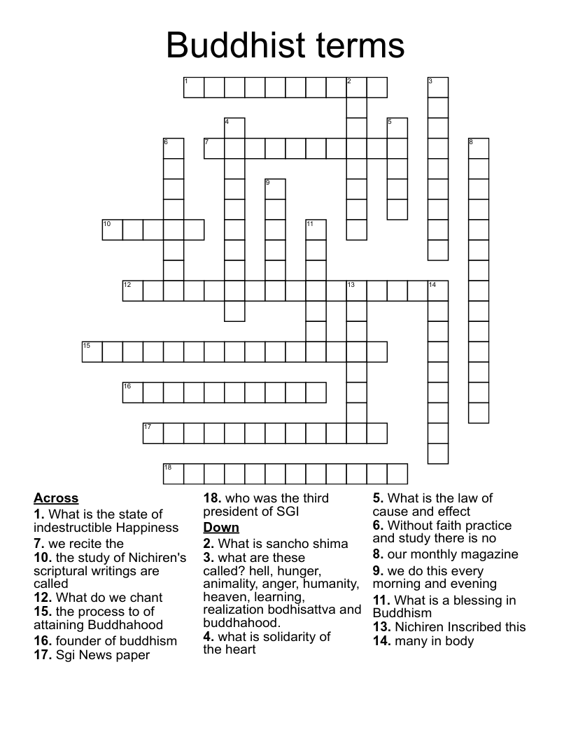 Buddhist terms Crossword