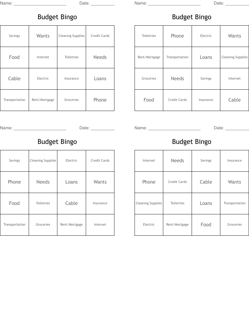 Budget Bingo