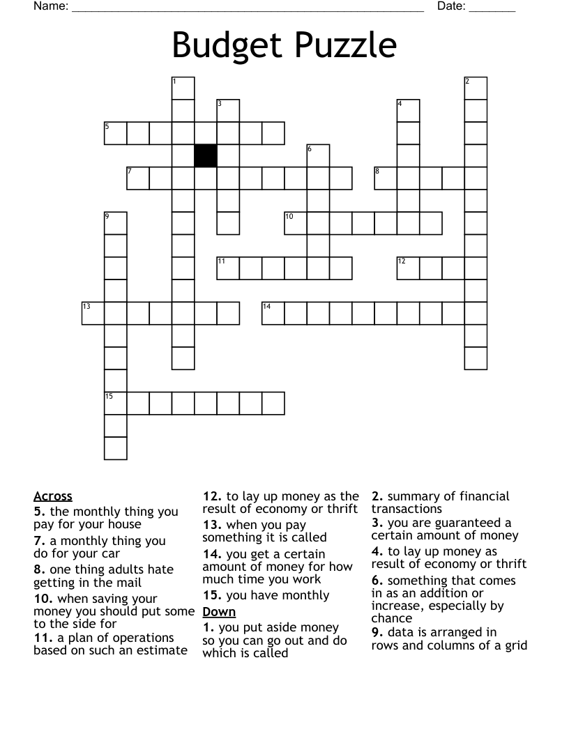 Budget Puzzle  Crossword