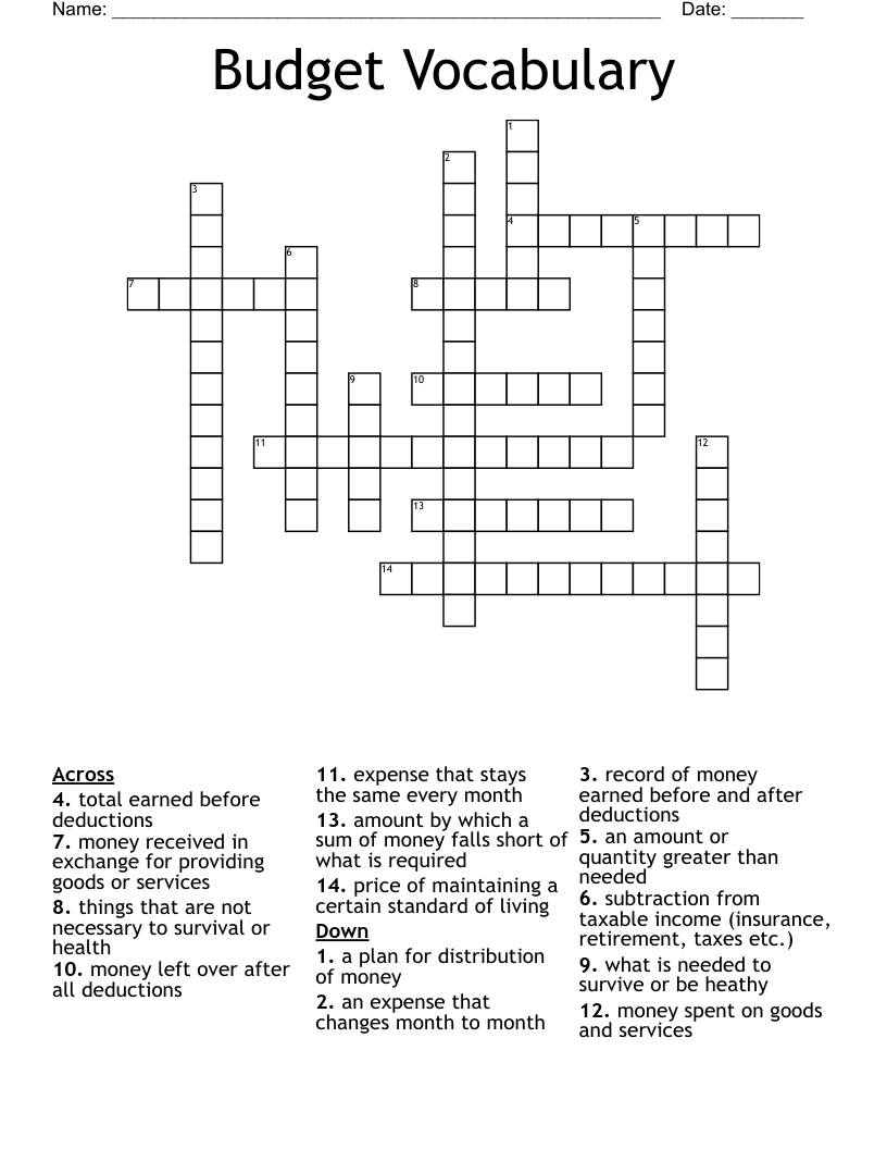 Budget Vocabulary Crossword