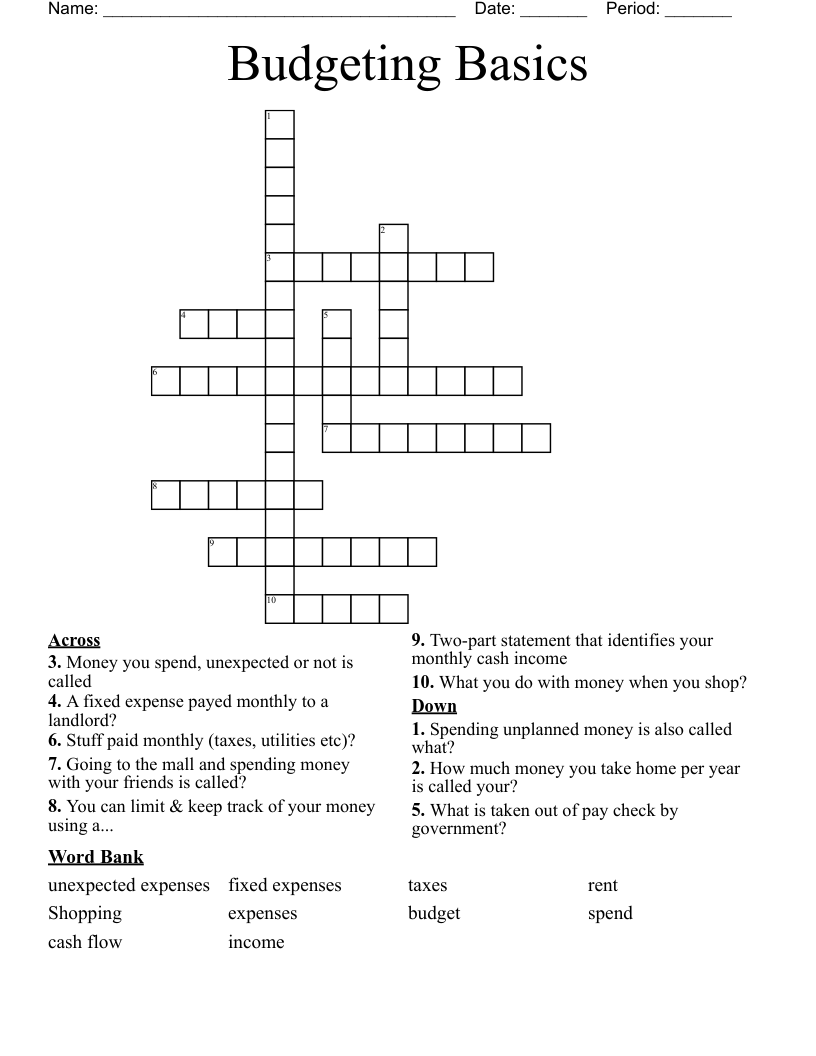 Budgeting Basics Crossword