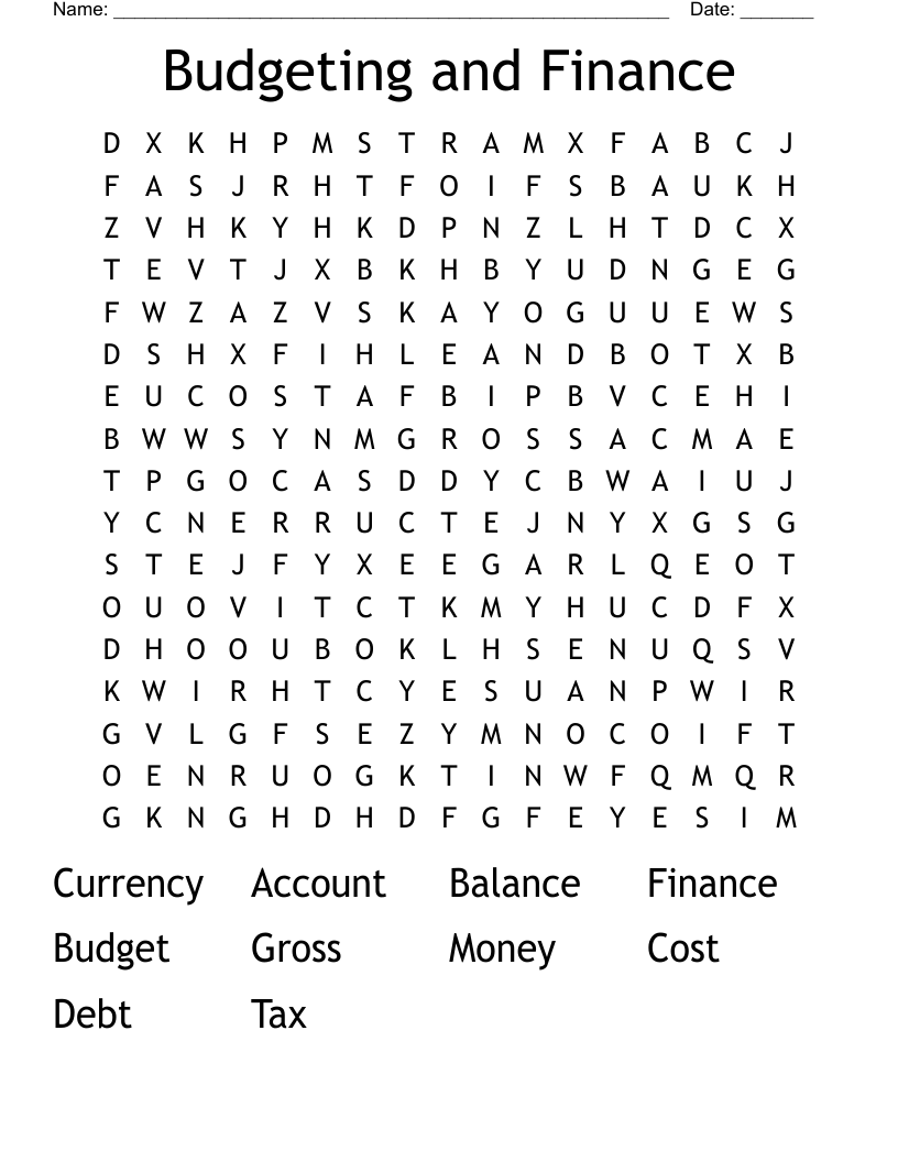 Budgeting and Finance Word Search