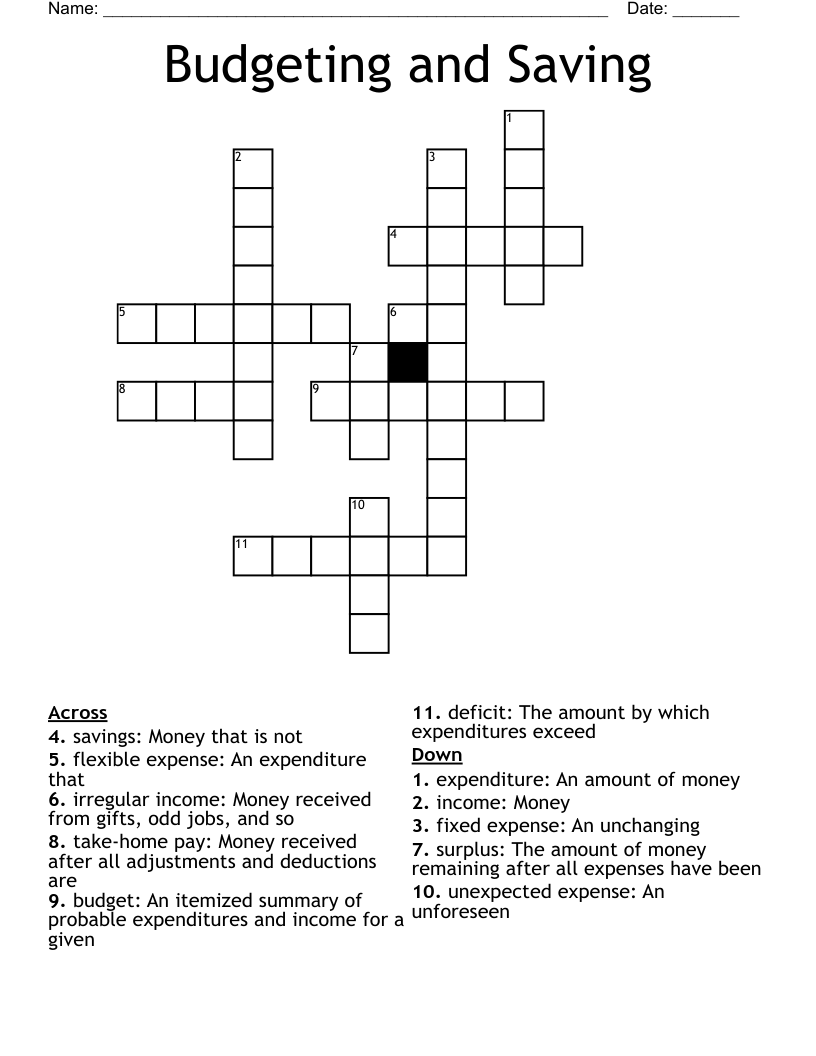 Budgeting and Saving Crossword