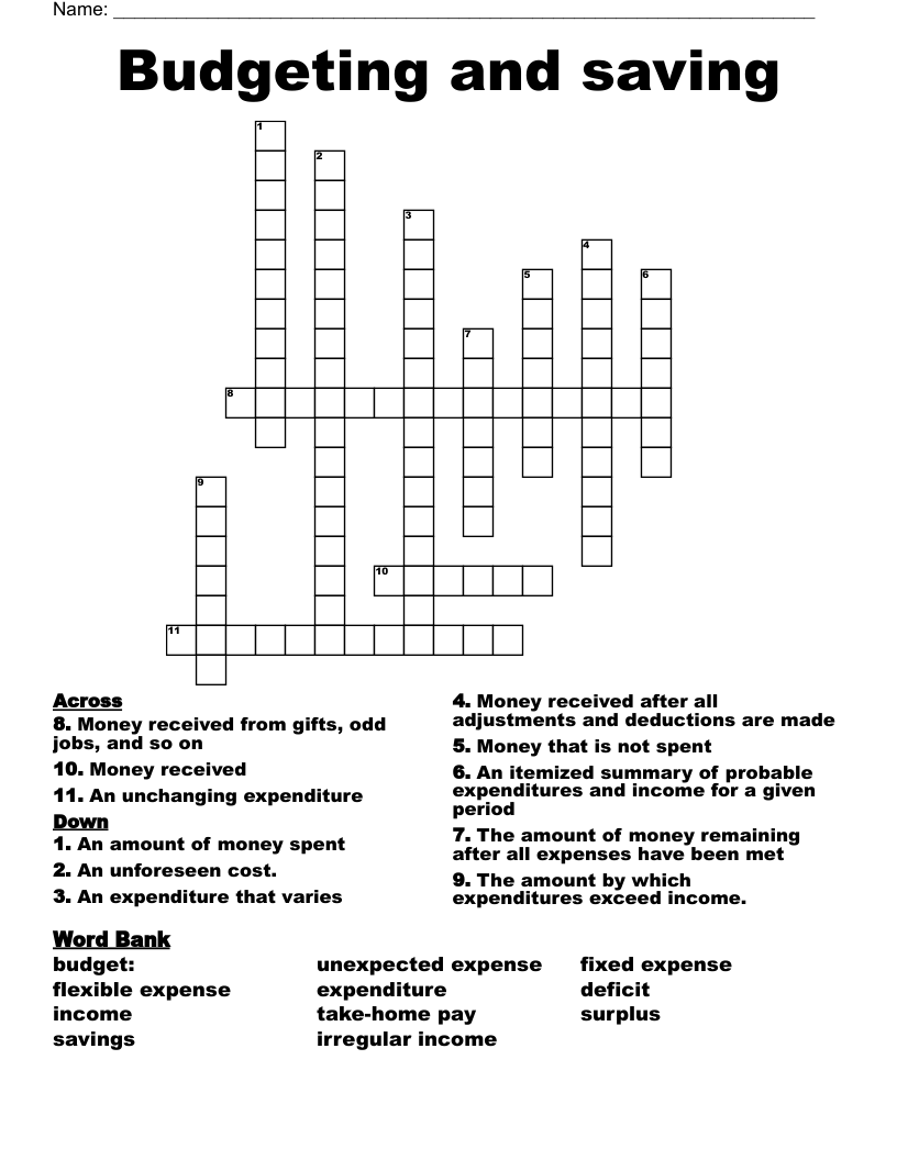 Budgeting and saving Crossword