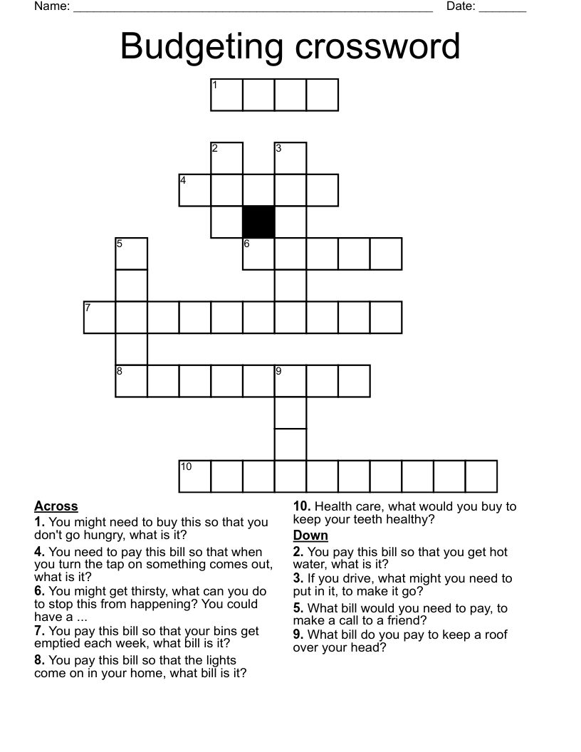 Budgeting crossword
