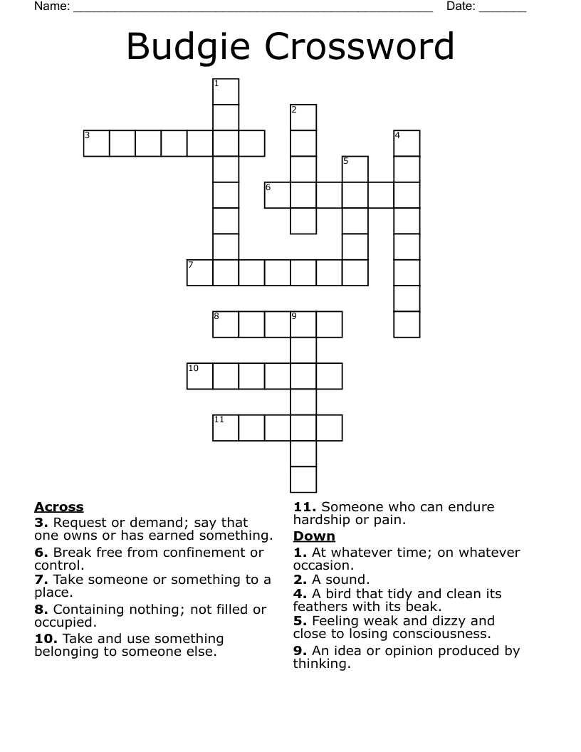Budgie Crossword