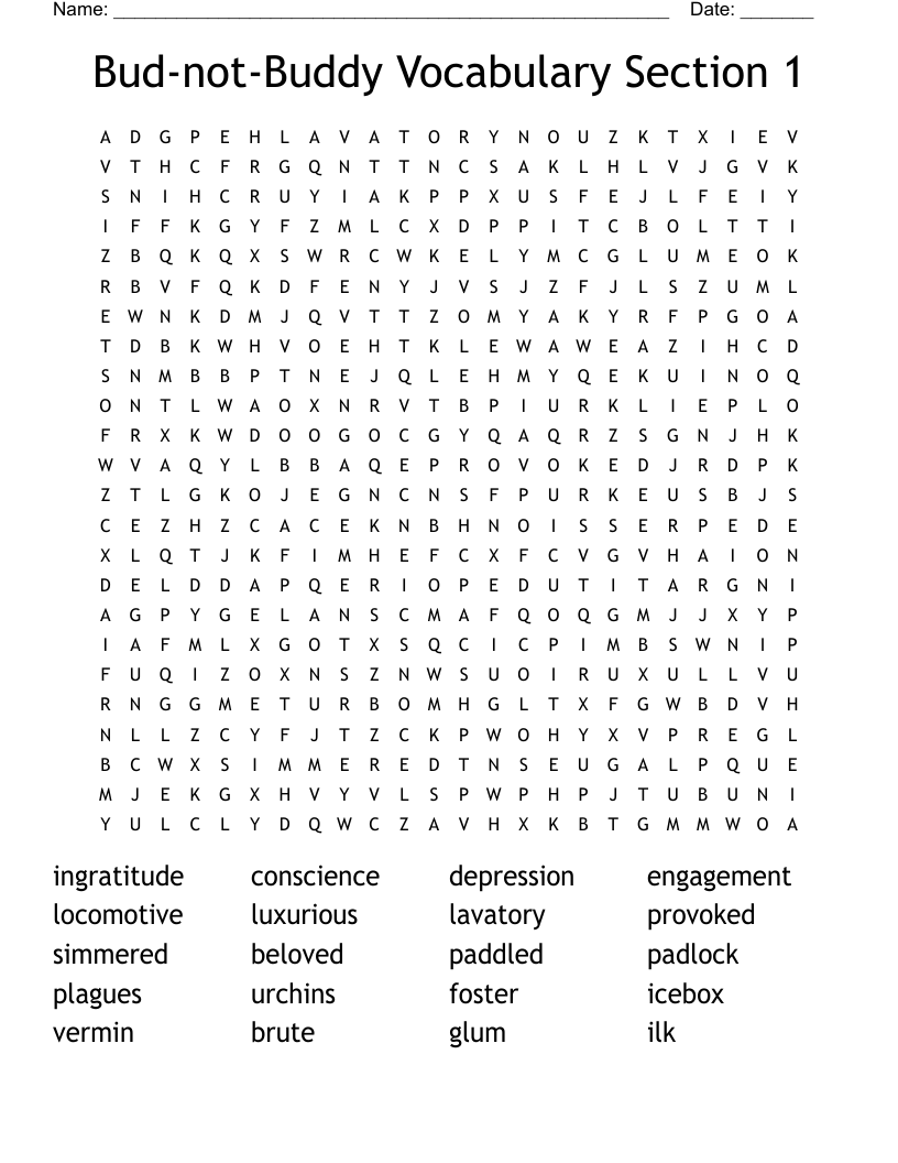 Bud-not-Buddy Vocabulary Section 1 Word Search
